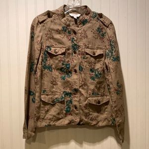 Relativity 100% Linen Floral Military Style Jacket Women’s Size Medium